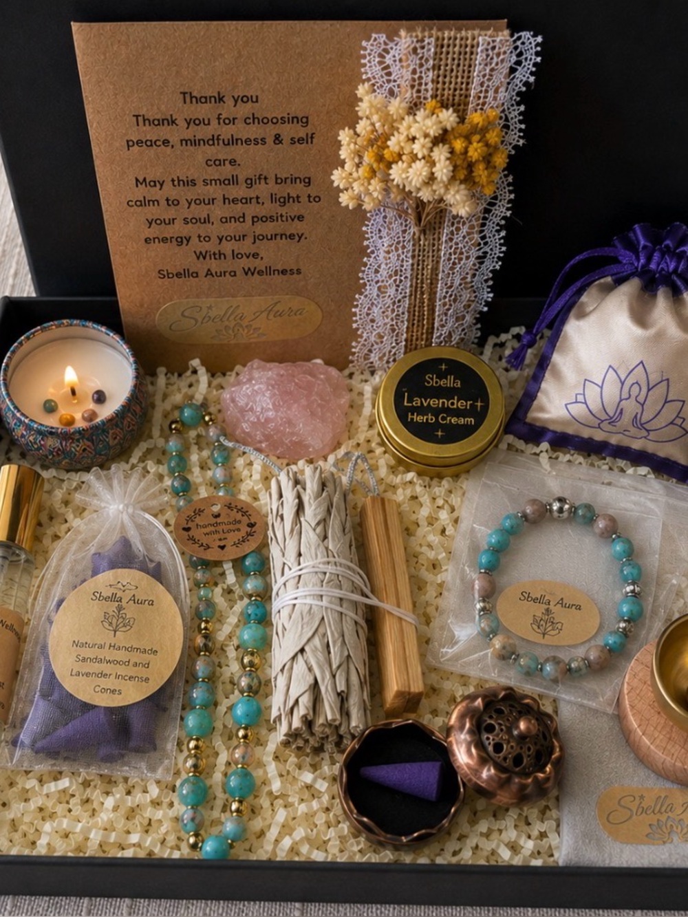 Meditation Gift Set-Self Care Gift-Wellness Box-Natural Gemstone Bracelet&Neck